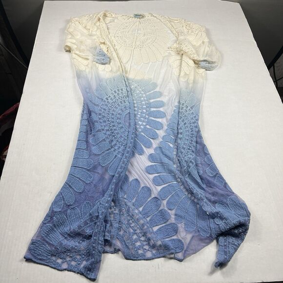 Rebellion Again Ombre Mesh Crochet Boho Festival Kimono Duster Cardigan M - Picture 1 of 12